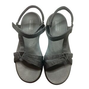 Skechers Women's Go Walk Flex Massage Fit Sandal Black Velcro Adjustable Closure